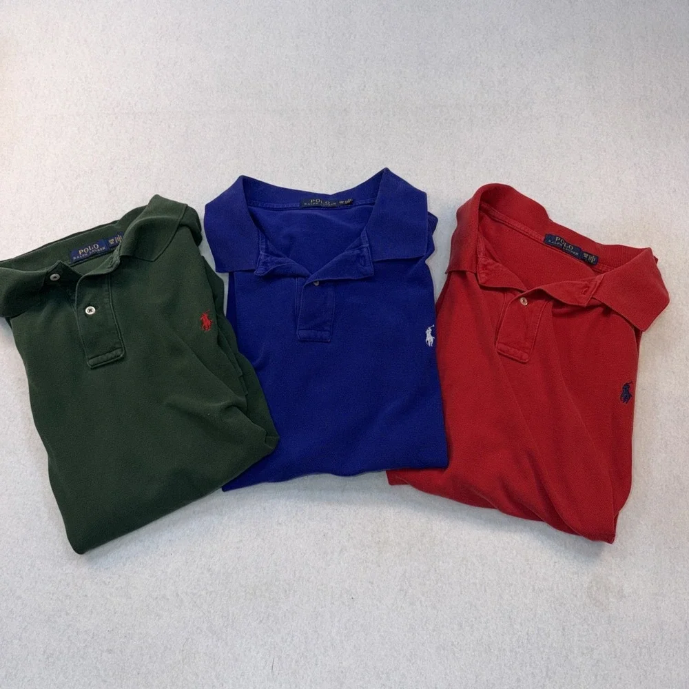 Set Of 3 Ralph Lauren Shirt Mens Size 3XB Blue Short Sleeve Polo Casual Golf‎
